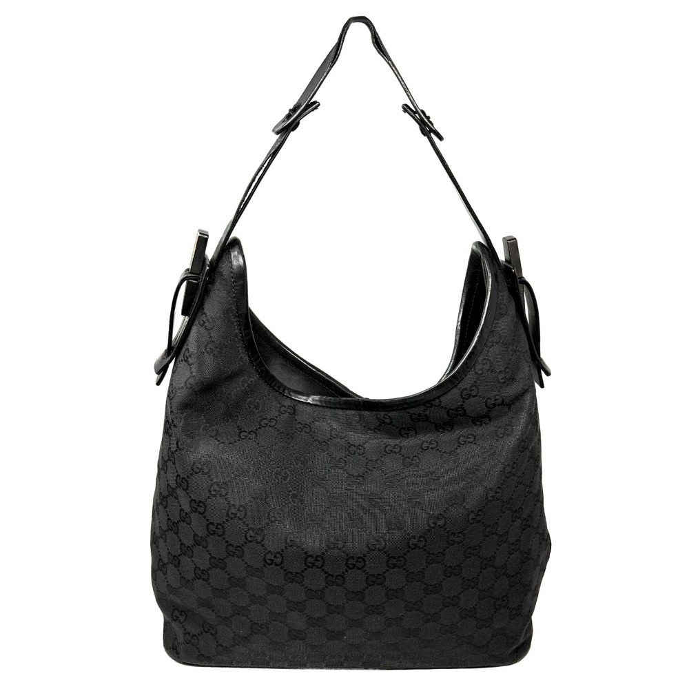 Gucci Black GG Canvas Hobo Shoulder Bag Tom Ford Era Vintage Y2K Leather